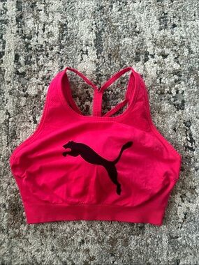 Puma Hot Pink & Black Logo Sports Bra